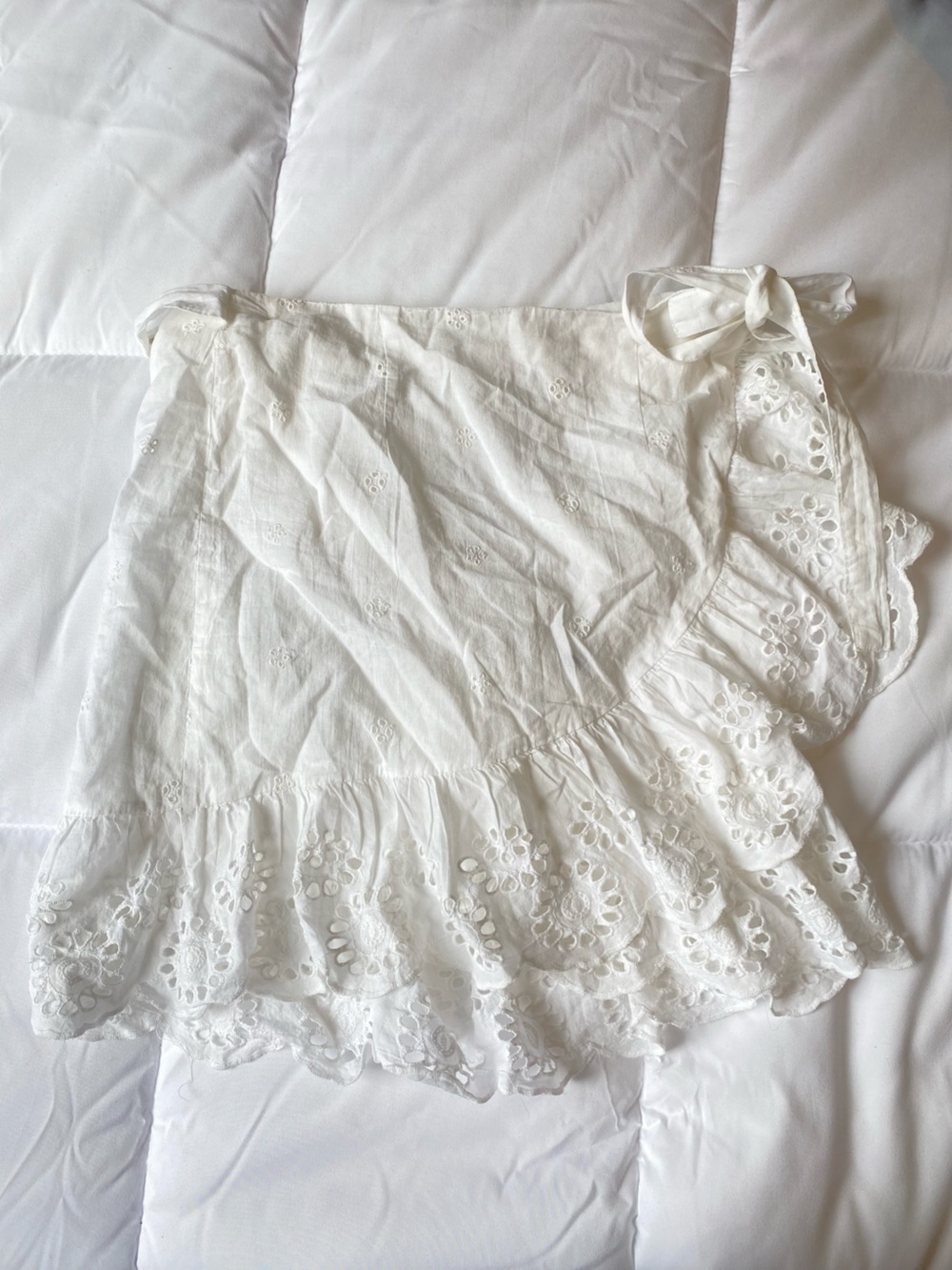 J. Crew White Eyelet Ruffle Midi Skirt
